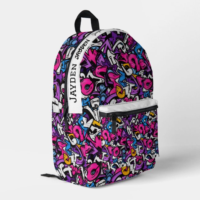 Graffiti hip hop pattern printed backpack (Back Corner Left)