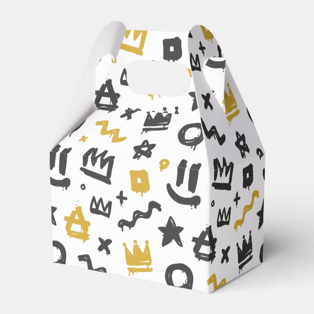 Graffiti Hip Hop Tags Black and Gold Rap Doodles Favour Box (Front Side)