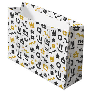 Graffiti Hip Hop Tags Black and Gold Rap Doodles Large Gift Bag