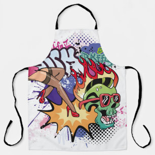 Graffiti illustration with street graffiti letters apron