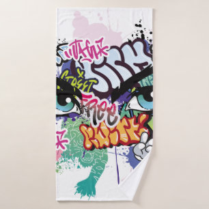 Graffiti illustration with street graffiti letters bath towel