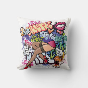 Graffiti illustration with street graffiti letters cushion