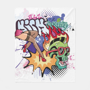 Graffiti illustration with street graffiti letters fleece blanket
