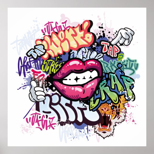 Graffiti illustration with street graffiti letters poster (Front)