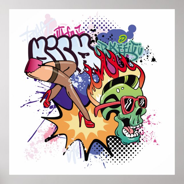 Graffiti illustration with street graffiti letters poster (Front)
