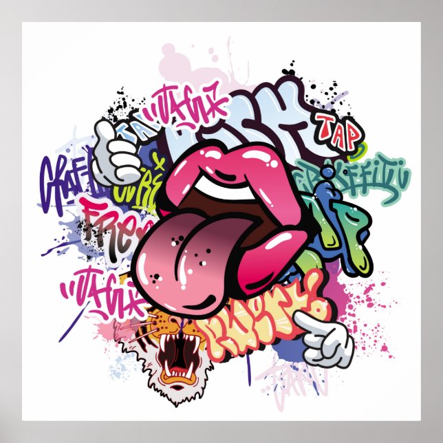 Graffiti illustration with street graffiti letters poster (Front)