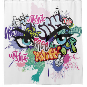 Graffiti illustration with street graffiti letters shower curtain
