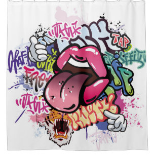 Graffiti illustration with street graffiti letters shower curtain