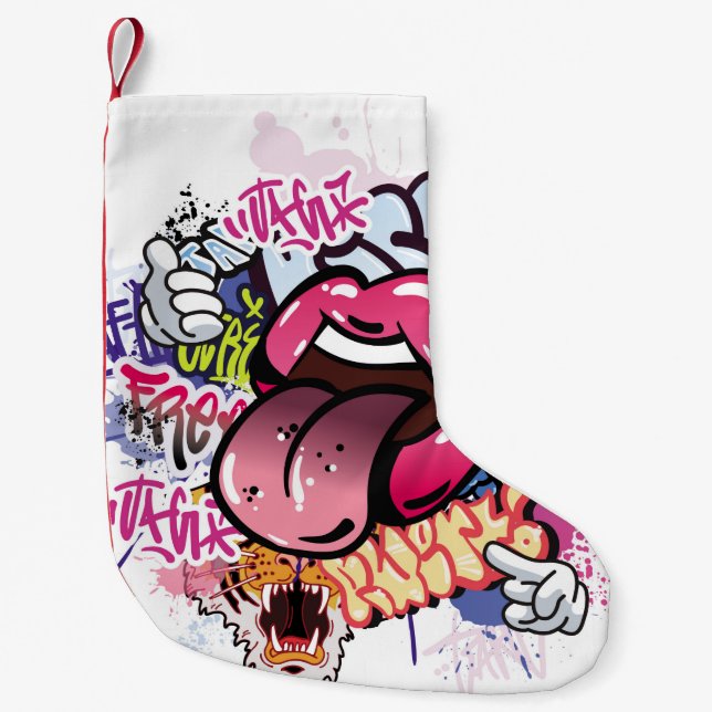 Graffiti illustration with street graffiti letters small christmas stocking (Front)