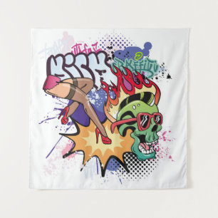 Graffiti illustration with street graffiti letters tapestry