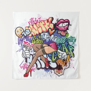 Graffiti illustration with street graffiti letters tapestry