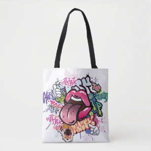 Graffiti illustration with street graffiti letters tote bag