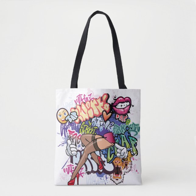 Graffiti illustration with street graffiti letters tote bag (Front)