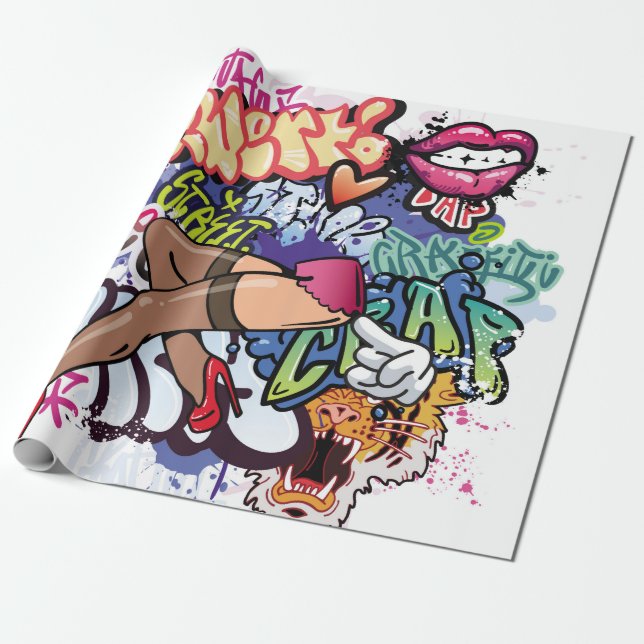Graffiti illustration with street graffiti letters wrapping paper (Unrolled)