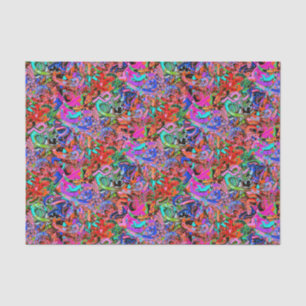 Graffiti in blues, red, green and purple tissue paper