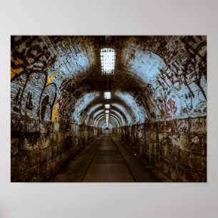 Graffiti in Empty Railroad Tunnel Poster