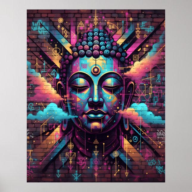 Graffiti inspired Modern Art | Meditating Buddha Poster (Front)