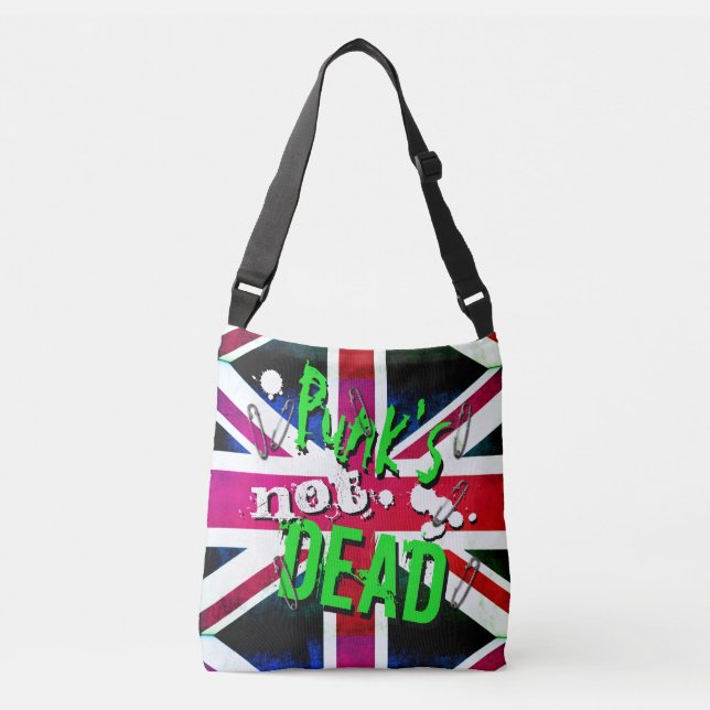 Graffiti inspired Punk's Not Dead Union Jack Crossbody Bag (Front)
