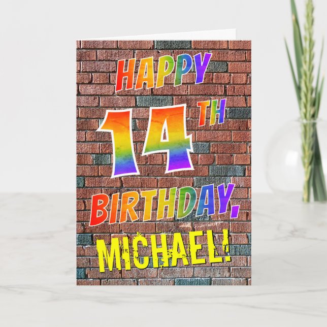Graffiti Inspired Rainbow Look HAPPY 14TH BIRTHDAY Card (Front)