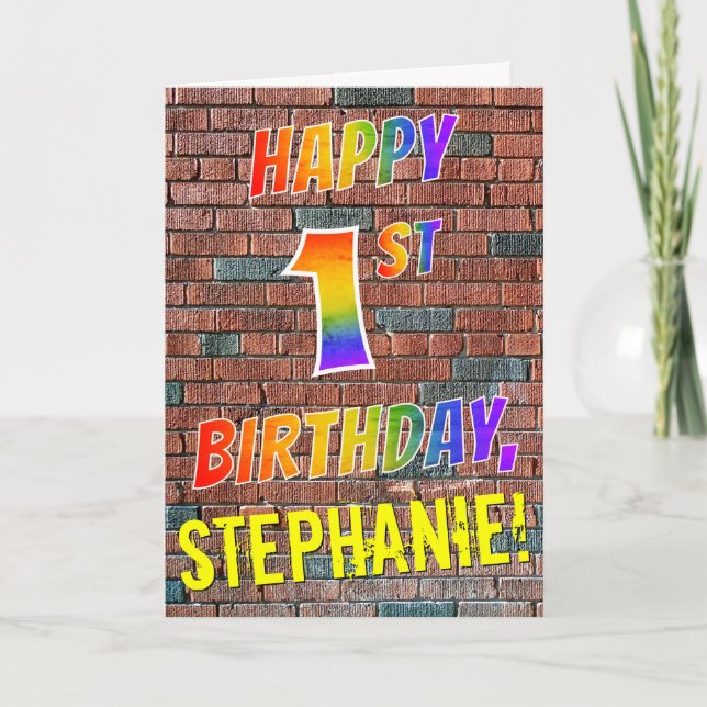 Graffiti Inspired Rainbow Look HAPPY 1ST BIRTHDAY Card (Front)