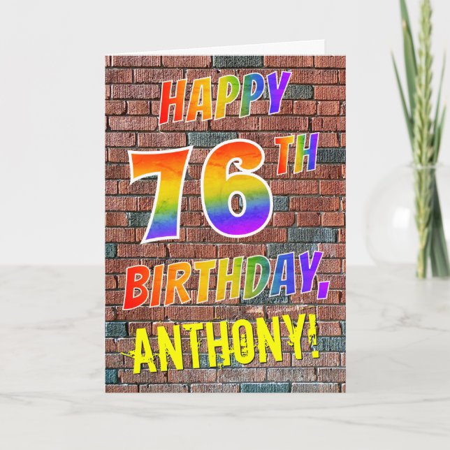 Graffiti Inspired Rainbow Look HAPPY 76TH BIRTHDAY Card (Front)
