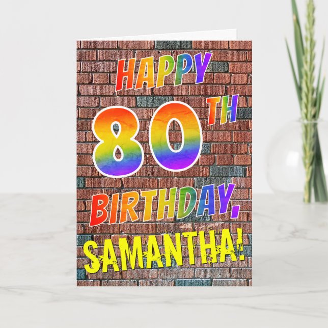 Graffiti Inspired Rainbow Look HAPPY 80TH BIRTHDAY Card (Front)