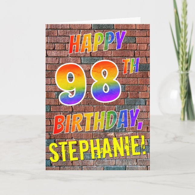 Graffiti Inspired Rainbow Look HAPPY 98TH BIRTHDAY Card (Front)