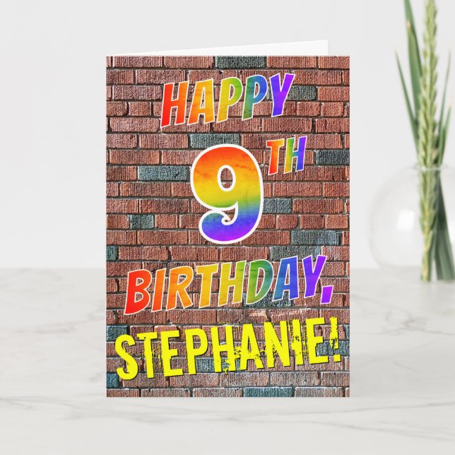 Graffiti Inspired Rainbow Look HAPPY 9TH BIRTHDAY Card (Front)