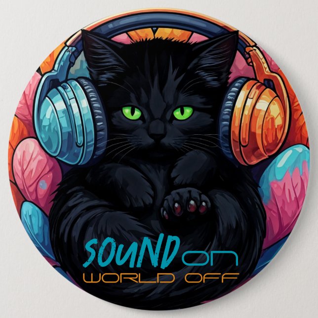 Graffiti Kitty Vibe Button - Black (Front)