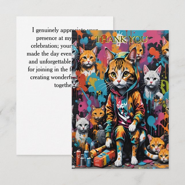 Graffiti Legend Street Cat Birthday Thank You Card (Front/Back)