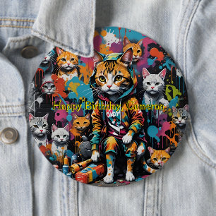 Graffiti Legend Street Cat Happy Birthday Name 6 Cm Round Badge