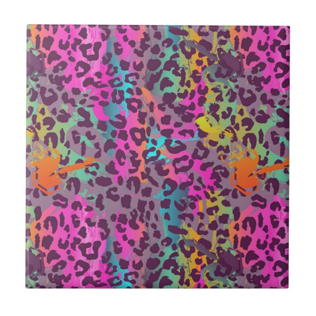 Graffiti Leopard Pattern Colourful Abstract Art Tile (Front)