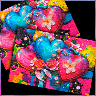 [Graffiti Love] Colourful Abstract Hearts & Flower Tissue Paper