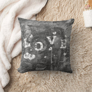 Graffiti Love Grunge Black Silver Faux Crystal Cushion