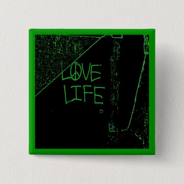 Graffiti "Love Life" Neon Green Button (Front)
