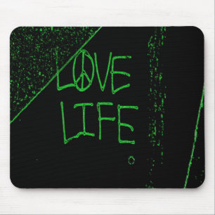 Graffiti "Love Life" Neon Green Mouse Pad