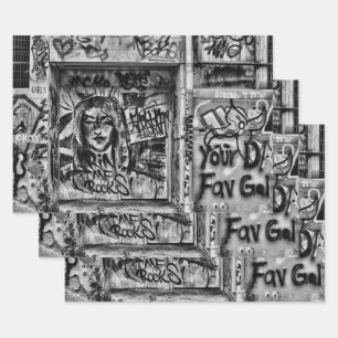 Graffiti Modern Black And White Urban Street Art Wrapping Paper Sheet