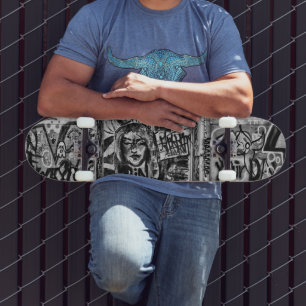 Graffiti Modern Cool Black And White Urban Street Skateboard