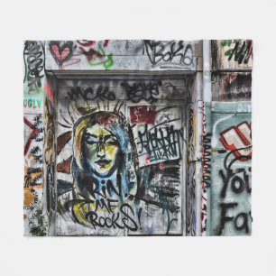 Graffiti Modern Cool Urban Street Art Fleece Blanket