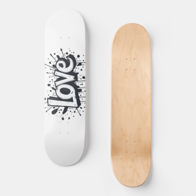 Graffiti Monochrome Love Tag Skateboard (Front)