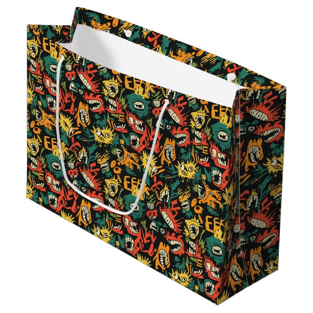 Graffiti Monster Eek Black Halloween (1) Large Gift Bag (Front Angled)