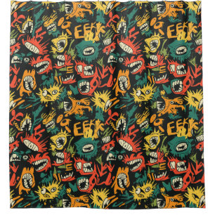 Graffiti Monster Eek Black Halloween (1) Shower Curtain