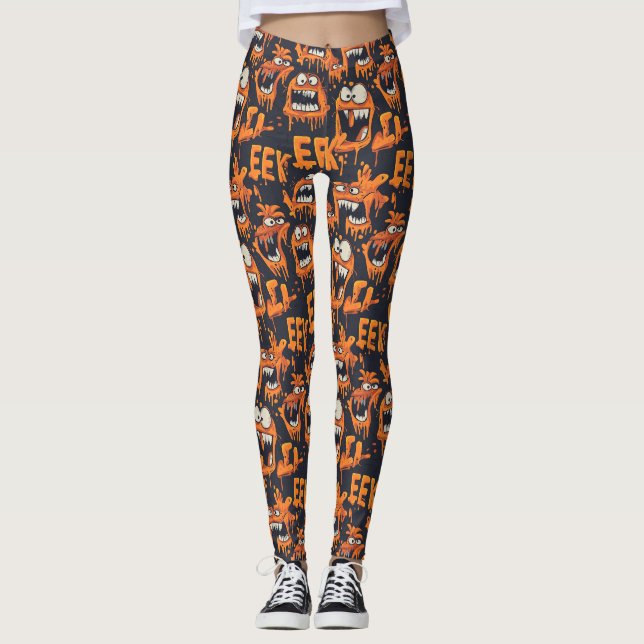 Graffiti Monster Eek Black Halloween (2) Leggings (Front)