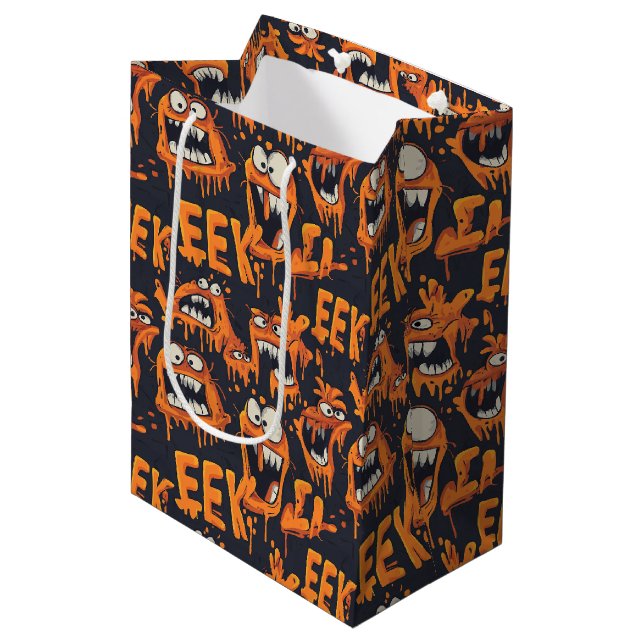 Graffiti Monster Eek Black Halloween (2) Medium Gift Bag (Front Angled)