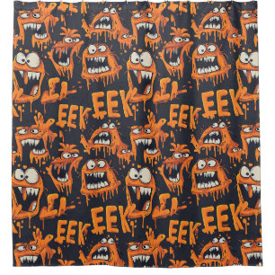 Graffiti Monster Eek Black Halloween (2) Shower Curtain