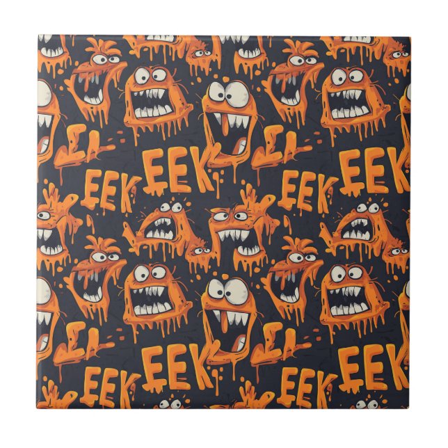 Graffiti Monster Eek Black Halloween (2) Tile (Front)