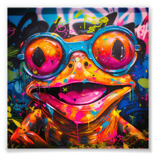 Graffiti Multicolored Frog with Glasses Photo Print