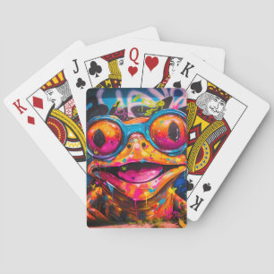 Graffiti Multicolored Frog with Glasses Playing Cards