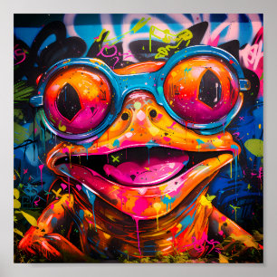 Graffiti Multicolored Frog with Glasses Poster