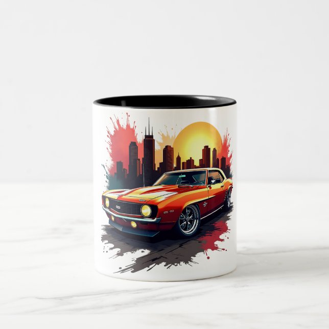 Graffiti Muscle Car Two-Tone Coffee Mug (Center)